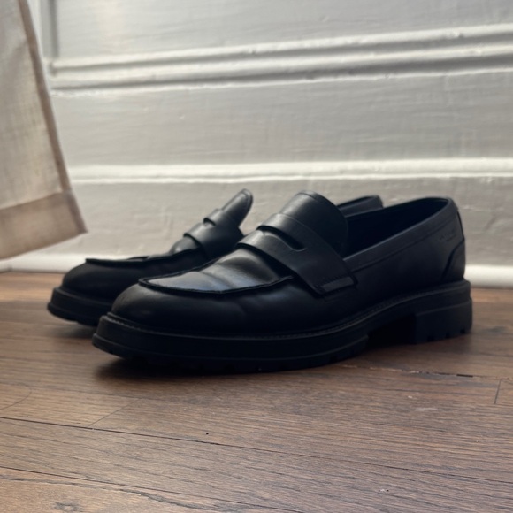 Vagabond Black Leather Lug Sole Loafers